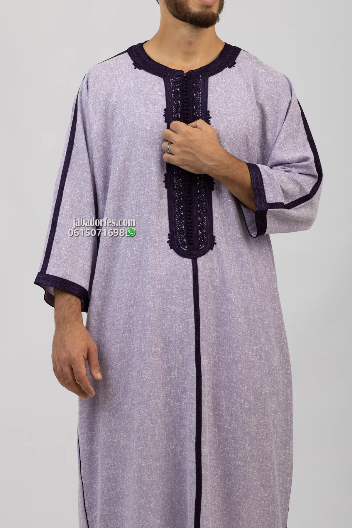كندورة مغربية للرجال لولان بنفسجي فاتح 4 كندورة مغربية للرجال