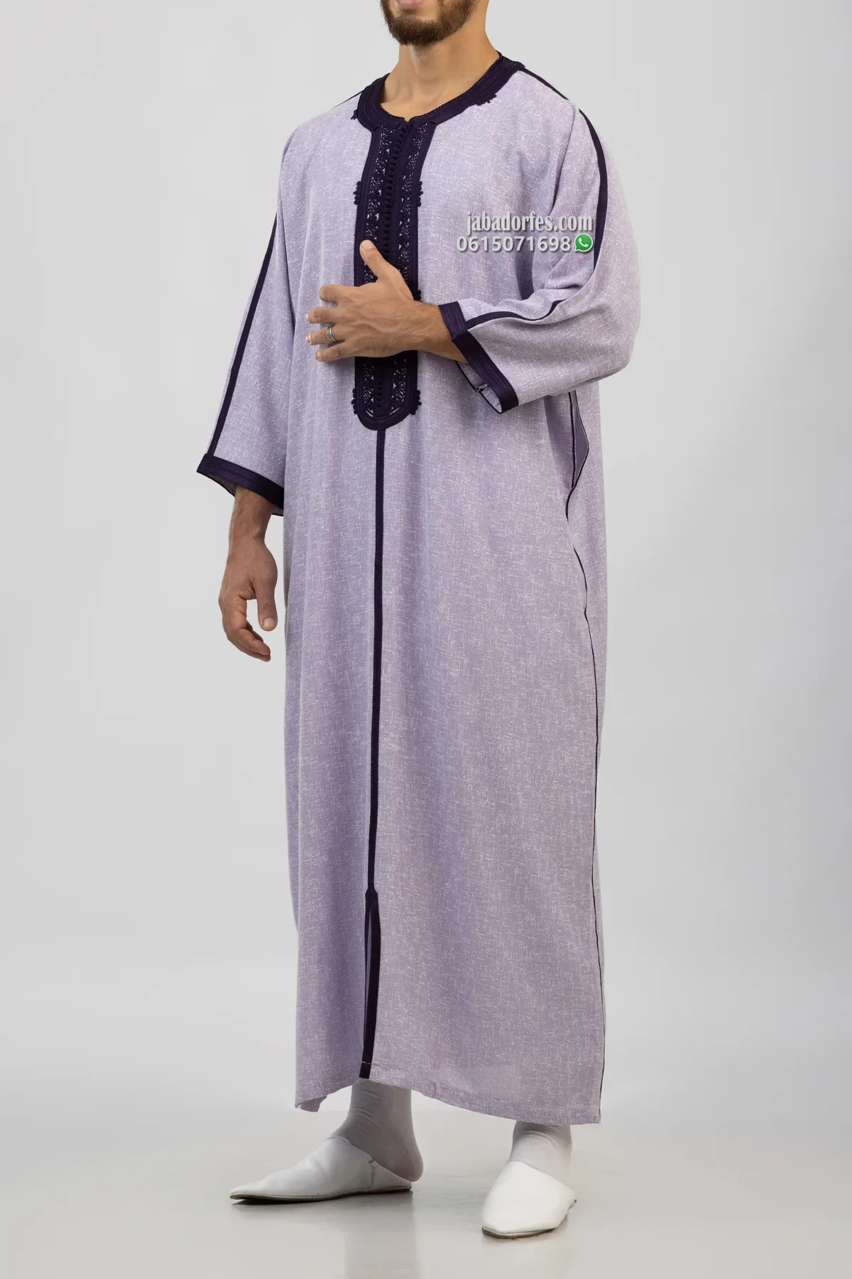 كندورة مغربية للرجال لولان بنفسجي فاتح 3 كندورة مغربية للرجال