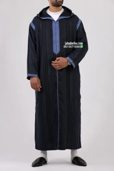 جبادور فاس 45 جلابة للرجال جيرلان بخطوط أزرق لفصل الشتاء