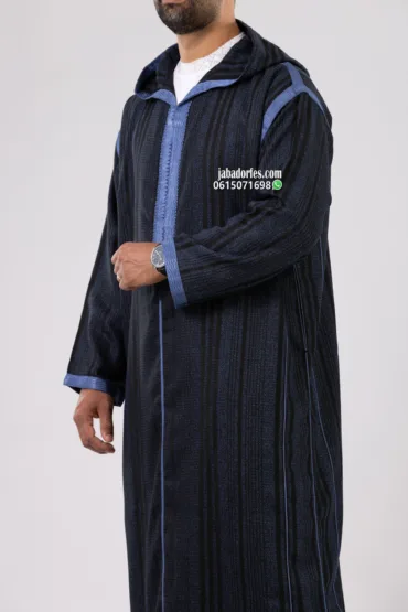 جبادور فاس 46 جلابة للرجال جيرلان بخطوط أزرق لفصل الشتاء