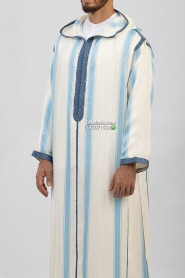 جبادور فاس 40 جلابة للرجال شعرى بخطوط بلو سيال