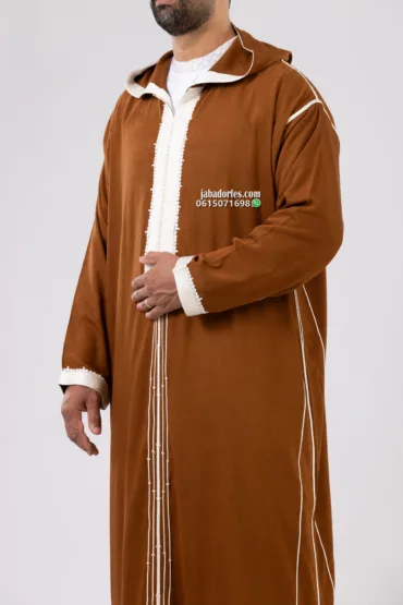 جبادور فاس 32 جلابة للرجال مليفة رقيقة لون جملي خماسي