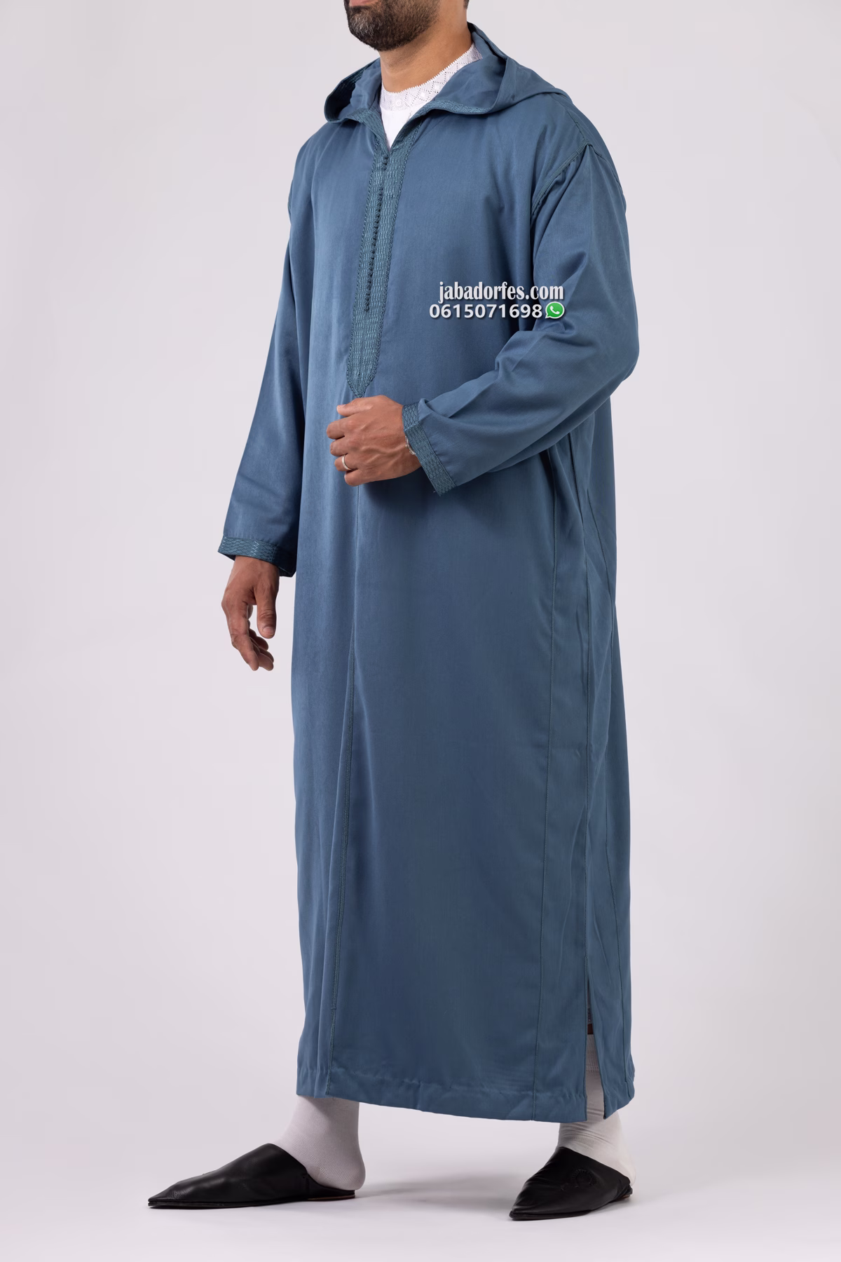 جلابة للرجال مليفة رقيقة أزرق بترولي 4 جلابة للرجال مليفة رقيقة أزرق بترولي