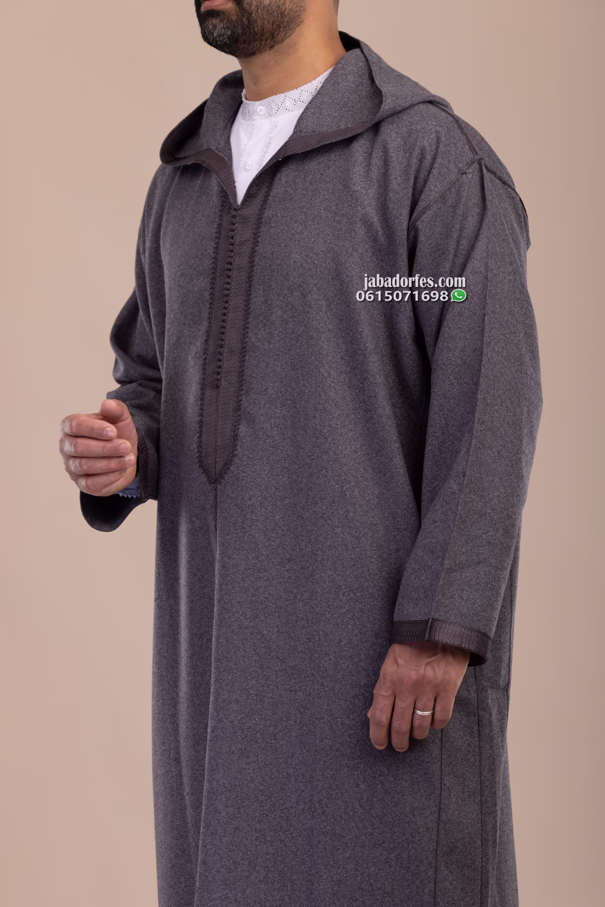 جلابة للرجال تويد رمادي شتوي خفيف 2 جلابة للرجال تويد رمادي شتوي خفيف