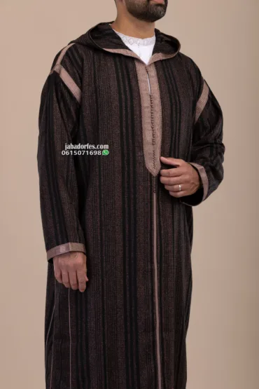 جبادور فاس 18 جلابة للرجال جيرلان بخطوط زهري شتوي خفيف