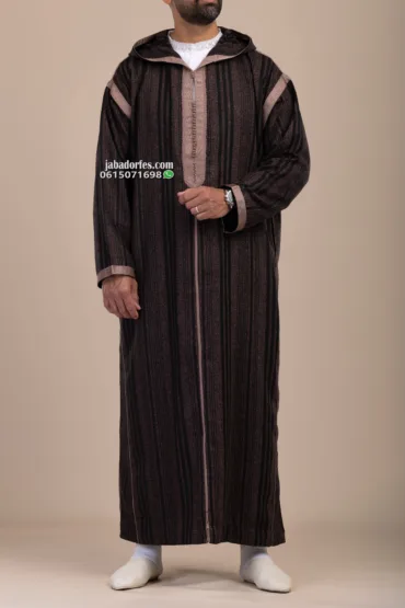 جبادور فاس 17 جلابة للرجال جيرلان بخطوط زهري شتوي خفيف